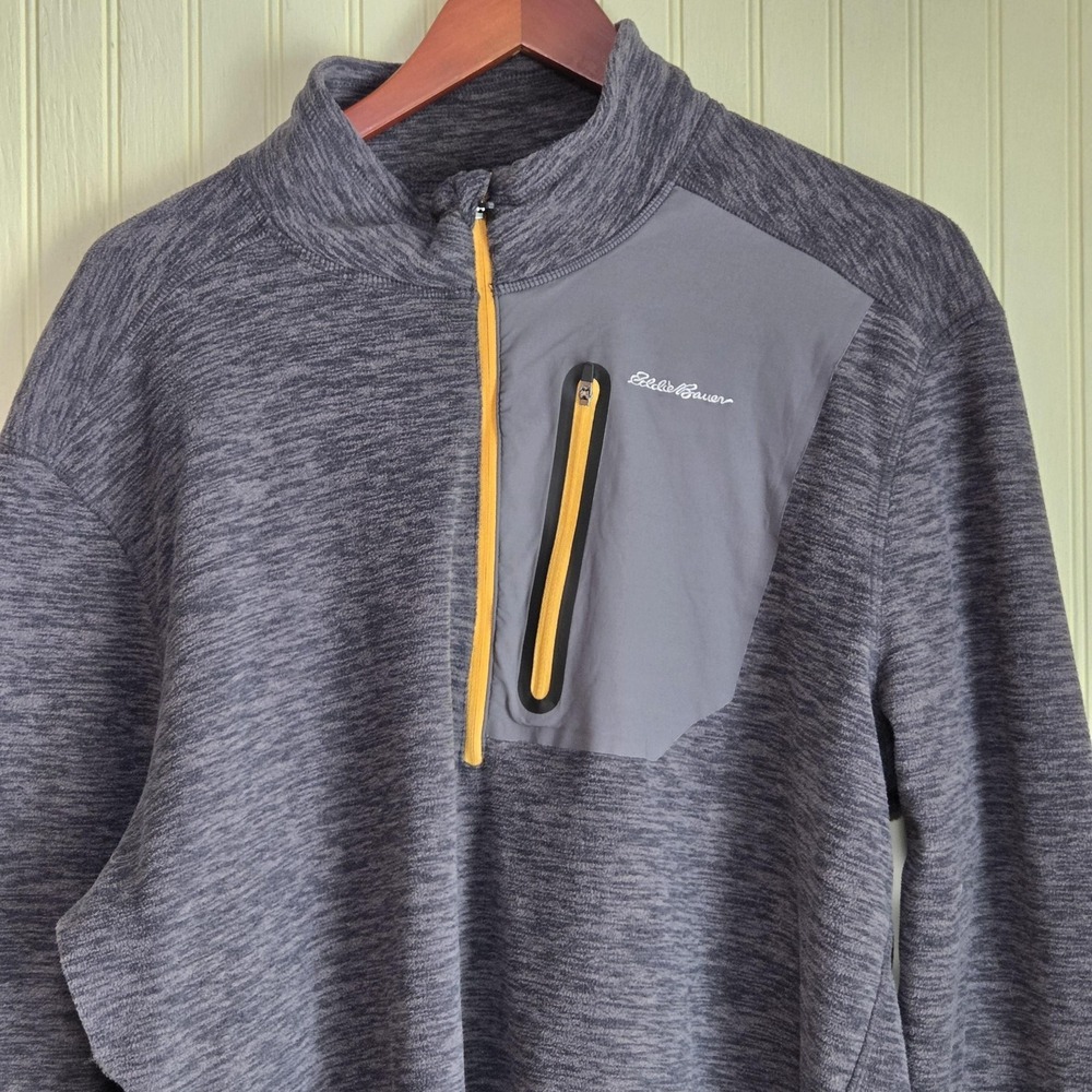 Eddie Bauer Pullover Mens XL Gray Fleece 1/4 Zip Stretch Hiking Outdoor